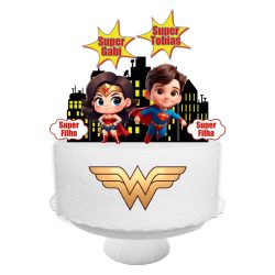 Topo de Bolo Digital Superman e Mulher Maravilha md2