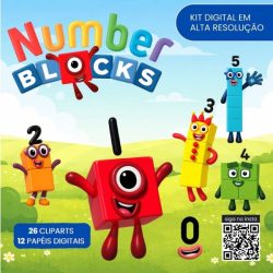 Kit Digital Number Blocks com personagens números coloridos em PNG alta resolução para personalizados infantis