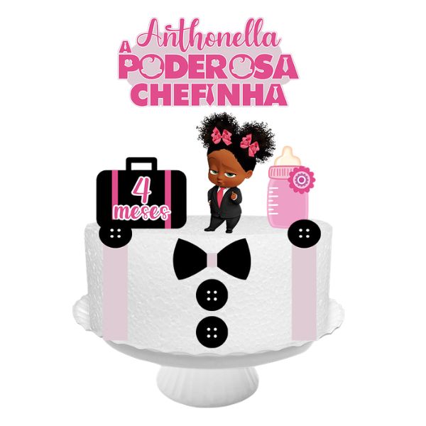 Topo de bolo mesversário poderosa chefinha bebê menina decoração festa infantil tema poderosa chefinha