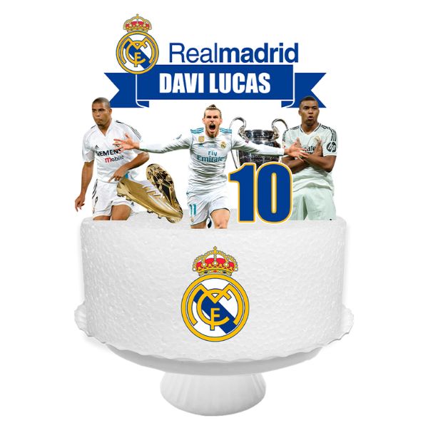 topo de bolo real madrid futebol personalizado nome e idade 10 anos decoração festa infantil futebol