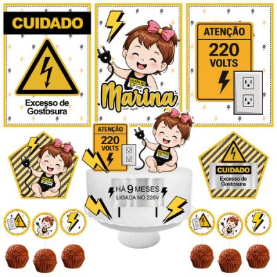 Kit só um bolinho 9 meses ligada no 220v personalizado menina