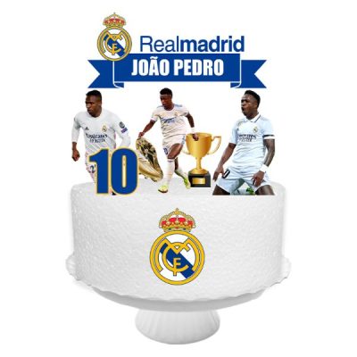 topo de bolo real madrid futebol personalizado nome e idade decoração festa infantil futebol